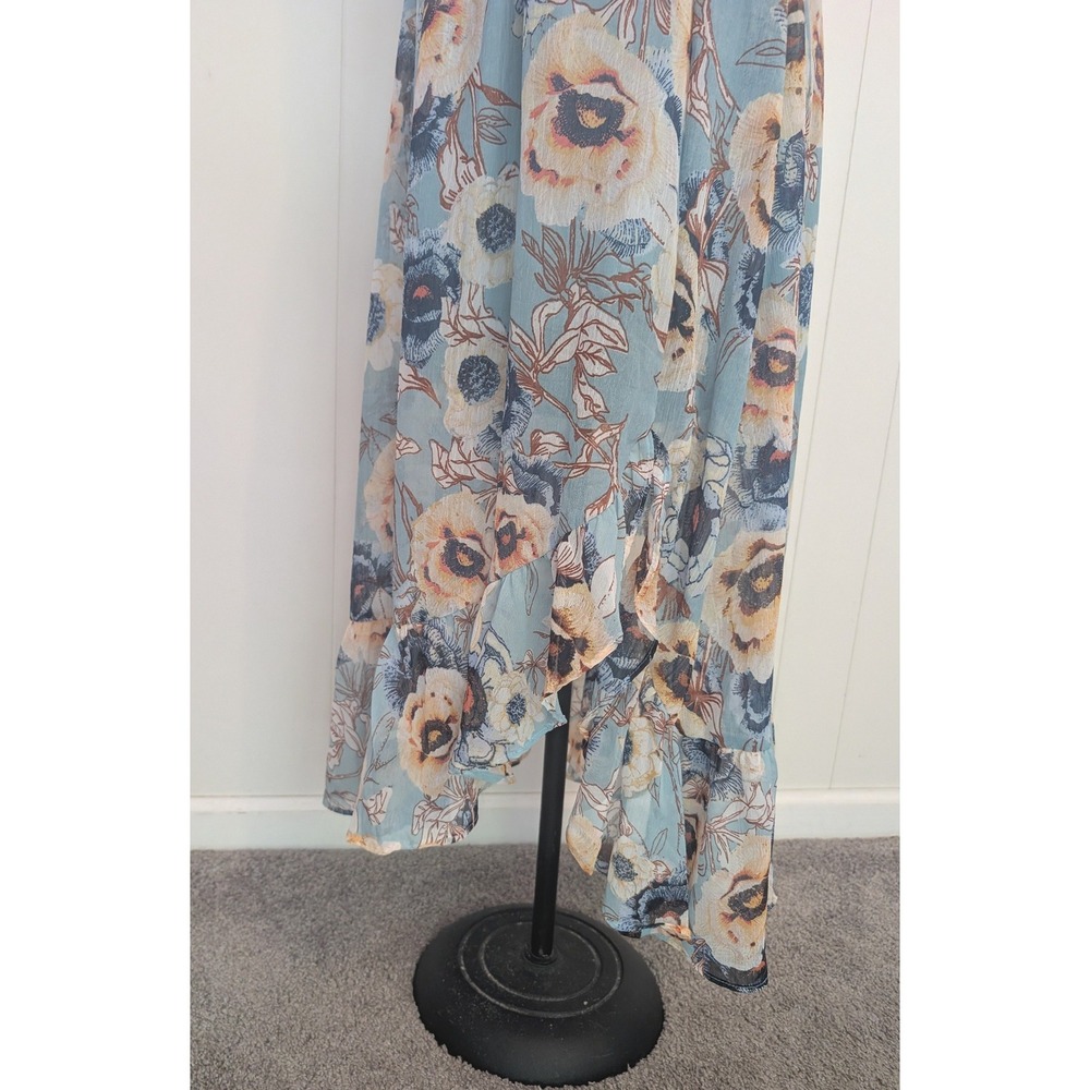 Maurices Blue Boho Floral Smocked Midi Dress Ruffle Straps High Low Hem S Fairy - Picture 6 of 11